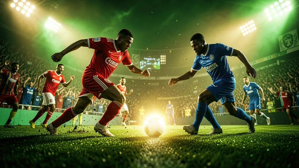 Partido de fútbol intenso con jugadores rojos y azules