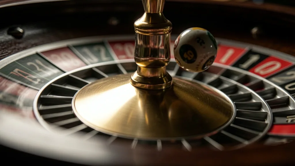 Primer plano de ruleta girando con la bola en movimiento